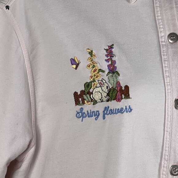 VTG Cotton P.S.I. 2XL Button-Up T-Shirt Embroidered Spring Flowers Easter Bunny - Picture 8 of 16